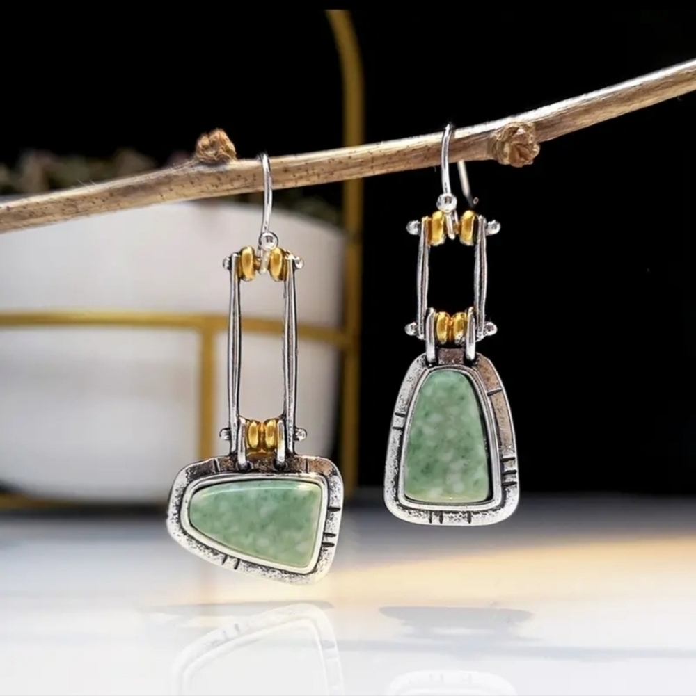 🦋 Asymmetric simulated Gemstone Turquoise Stud Hook Dangle Earring Zircon …